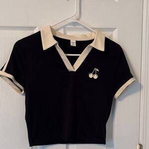 Girls Navy blue split neck crop top Sz 16Y
